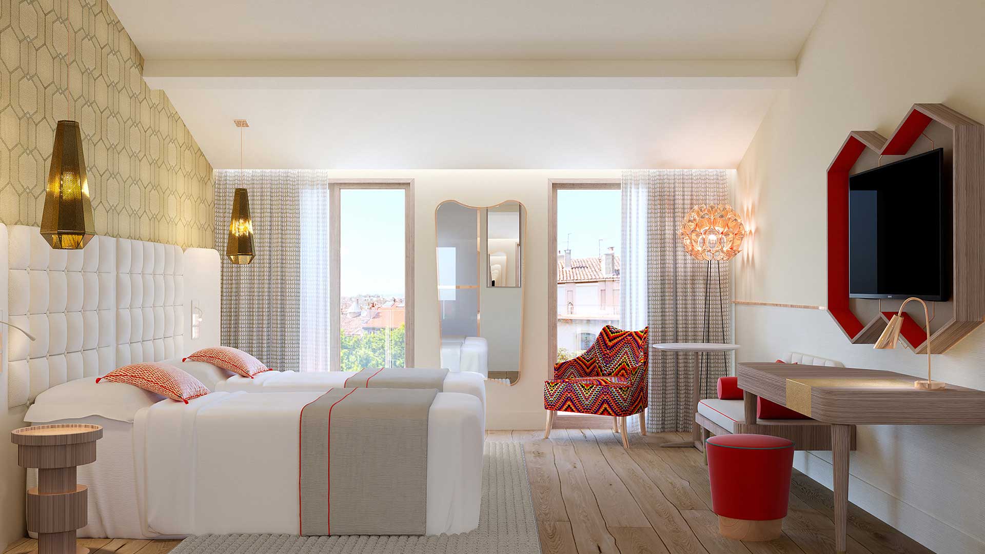Real estate project, 3D rendering of a photo of an interior architecture. 