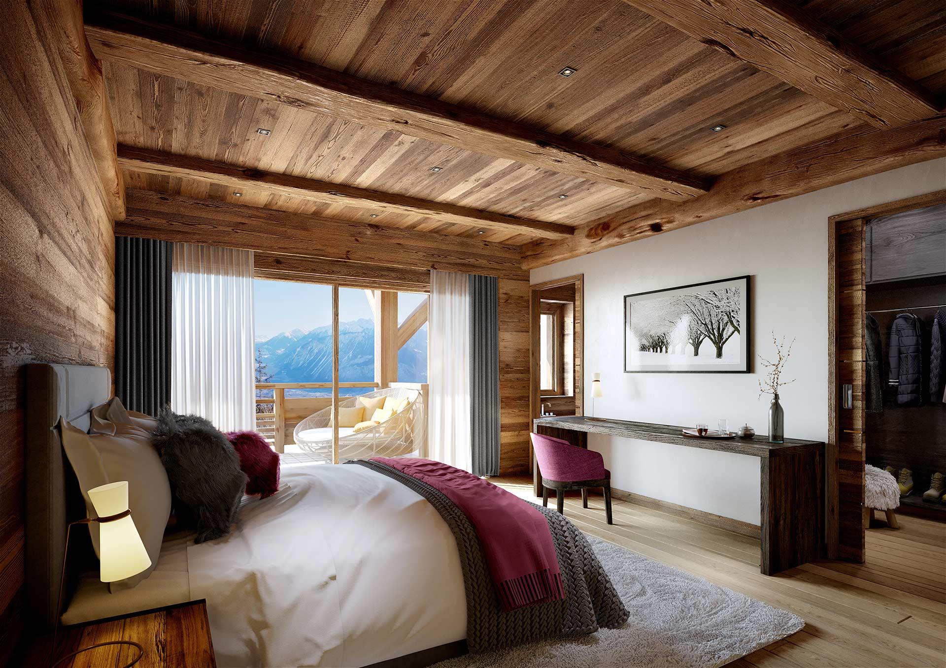 3D render of a chalet hotel room in La Plagne