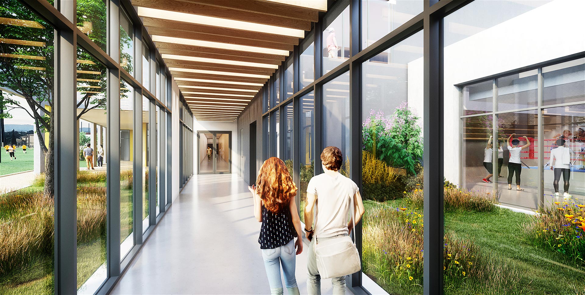 3D Synthesis imagery of a hallway in a sports centre