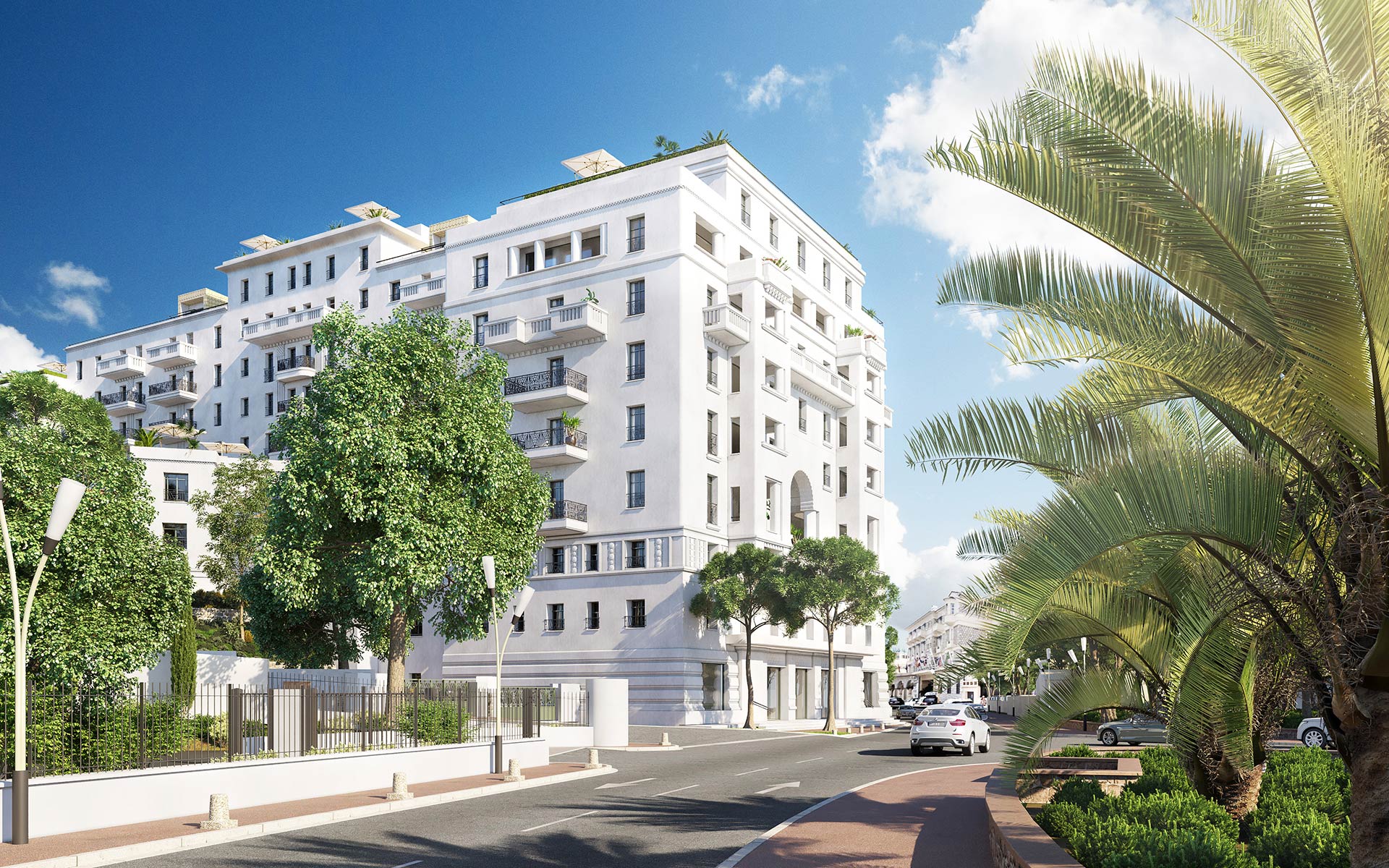 Perspective 3D de l'extérieur d'un hôtel à Cannes pour un concours par Valentinstudio