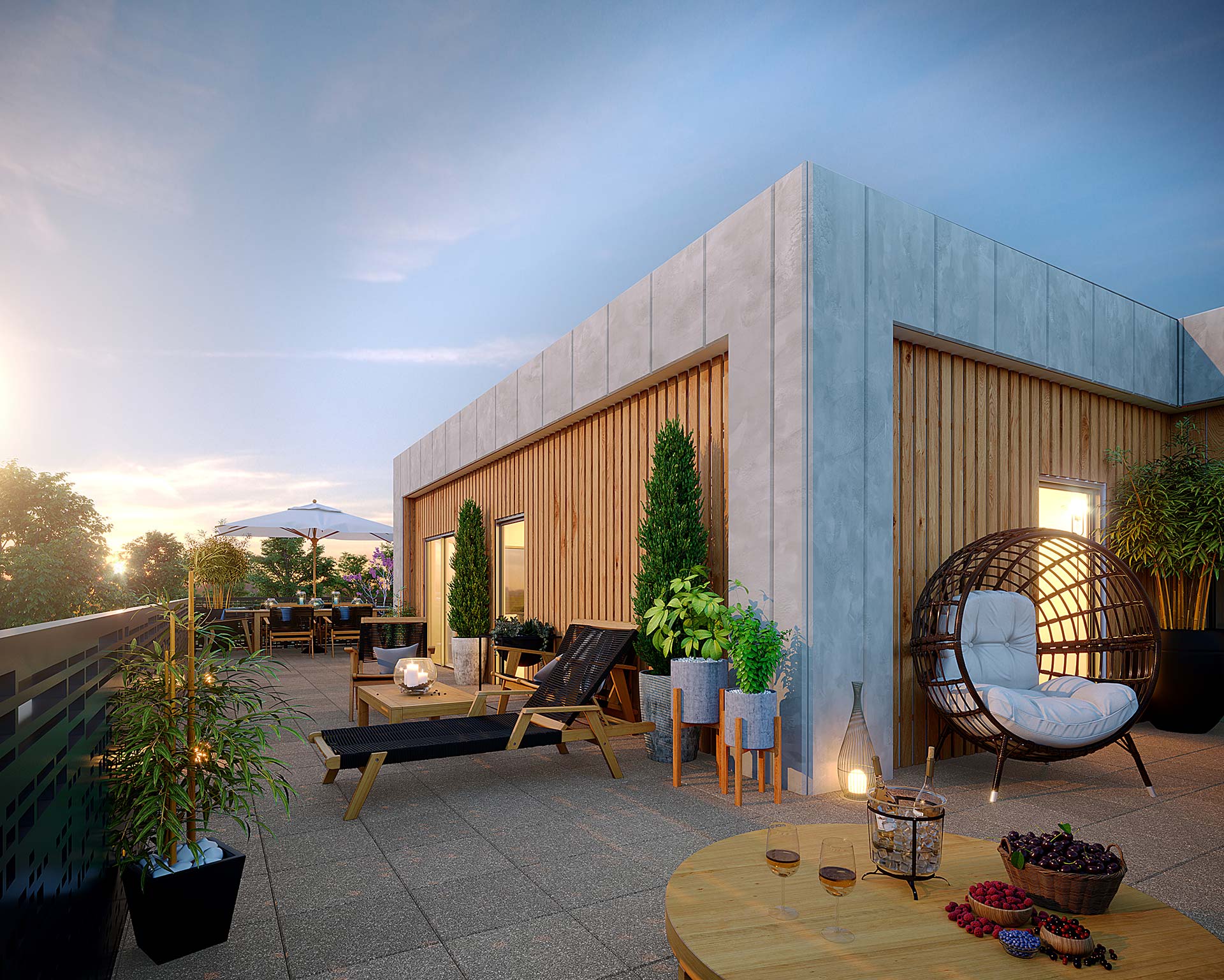 Visualisation 3D de l'extérieur d'un logement de haut standing pour sa promotion immobilière