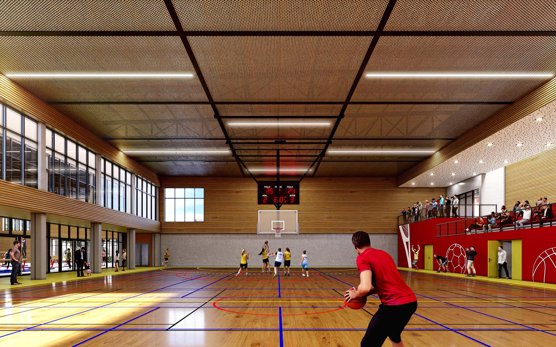 Salle de sport en 3D réalisée par Valentinstudio pour un concours de visualisation architecturale