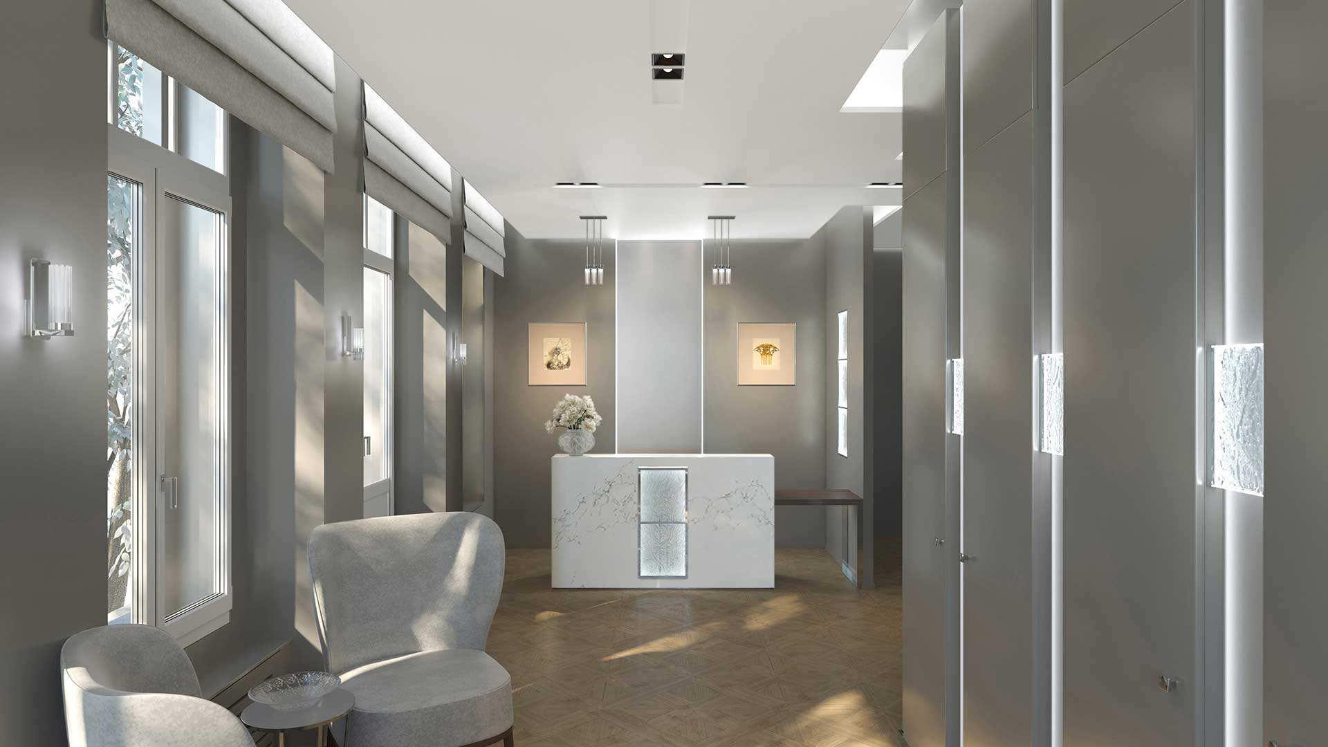 3D Perspective Hotel Hall made from computer generated images.