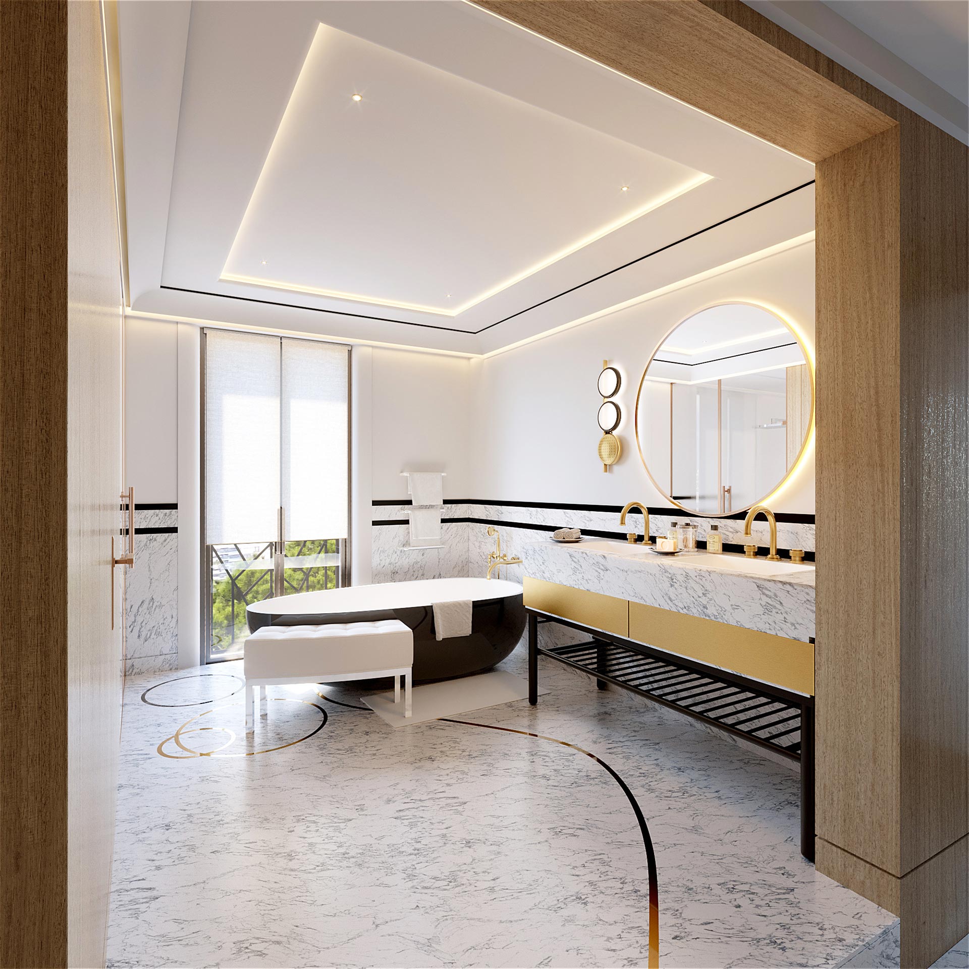 Visualisation 3D d'une salle de bain de luxe dans une villa
