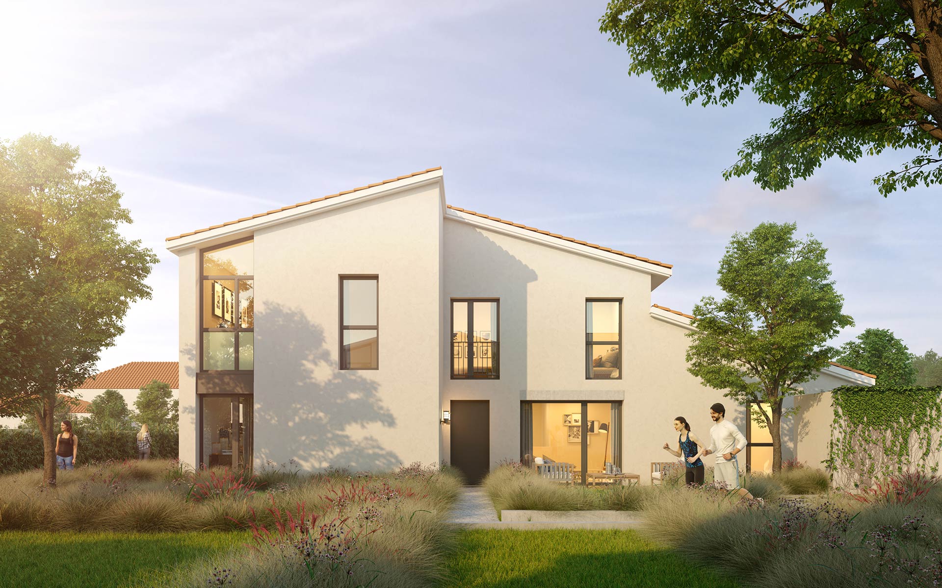 Visualisation architecturale 3D de la façade d'un logement neuf