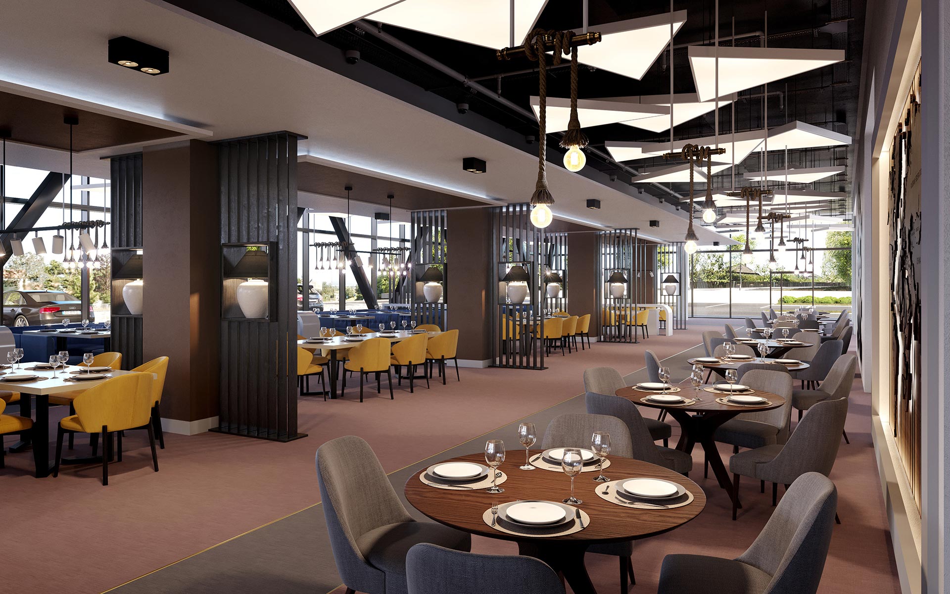 Rendu 3D d'un restaurant d'hôtel pour sa promotion