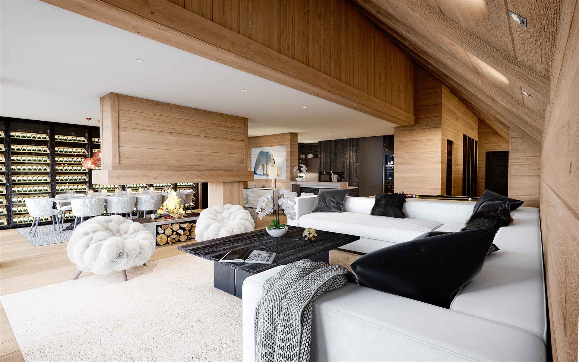 3D Render of a luxurious chalet interior