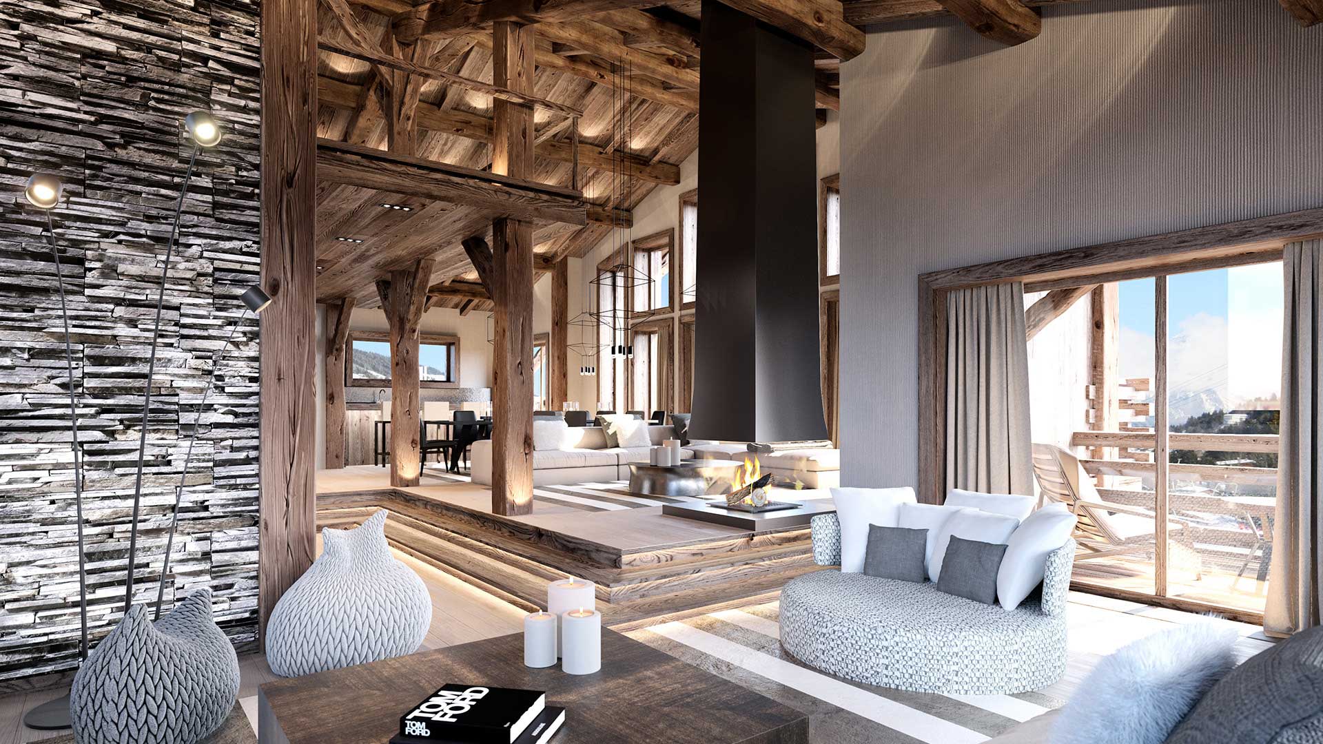 Creation photo 3D architecture chalet mountain