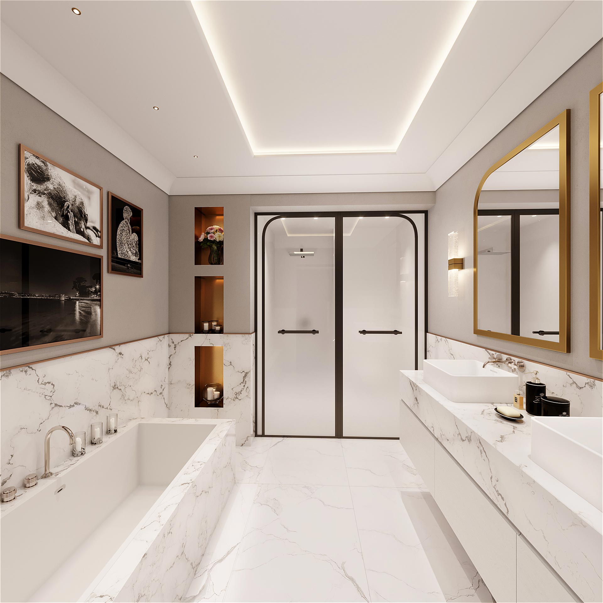 Perspective 3D d'une salle de bain dans une villa à Cannes
