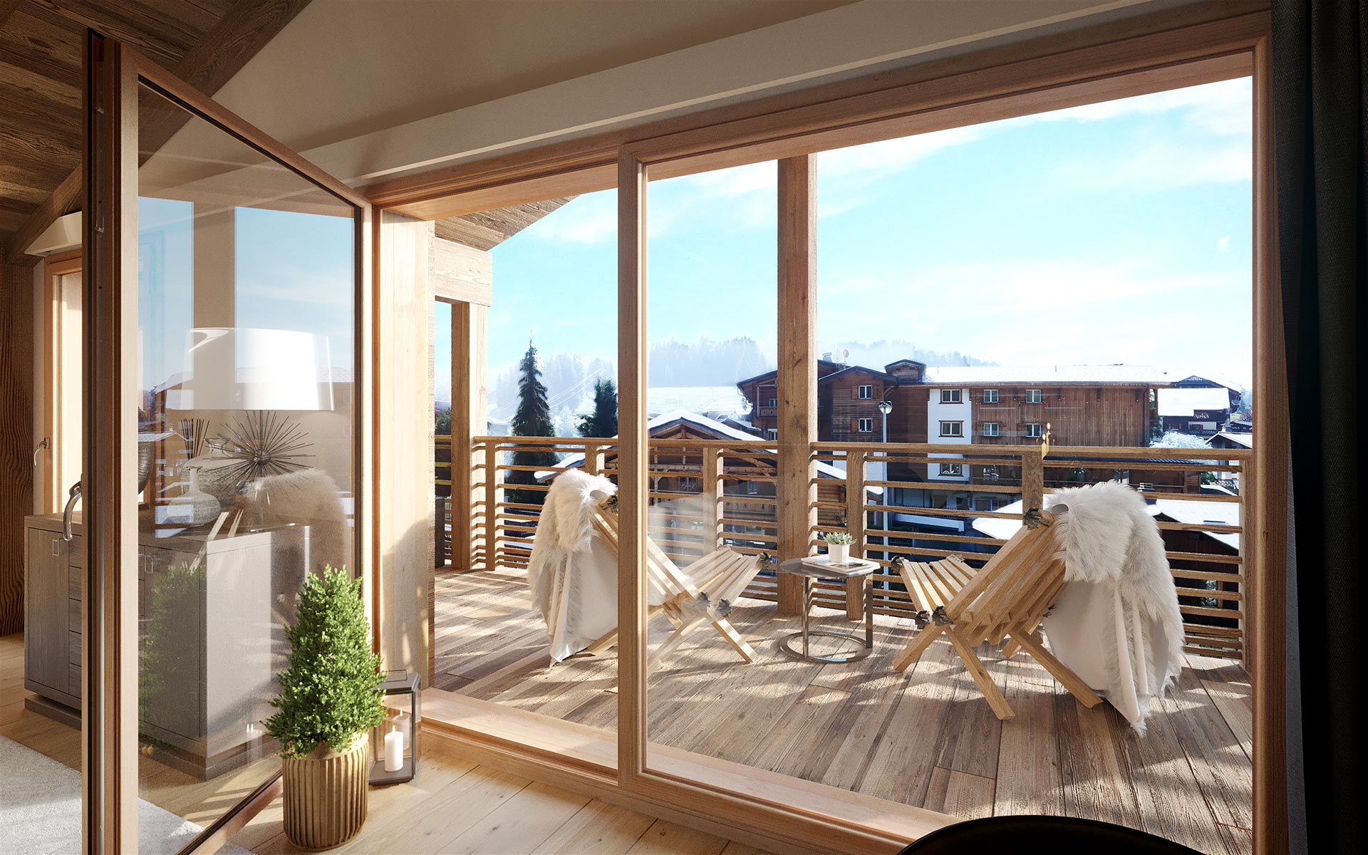 Visualization of a terrace of a highend alpine chalet