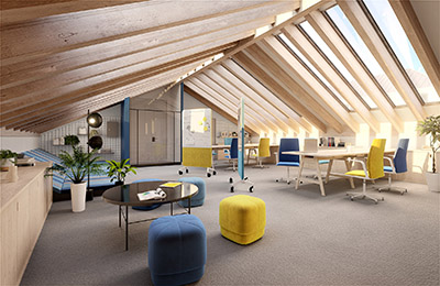 3D visualization of modern and friendly office interiors