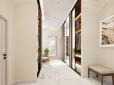 3D visualization of a luxurious dressing room in a villa