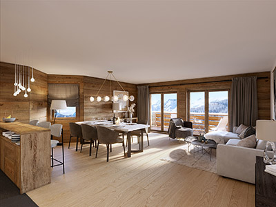 3D representation of a mountain apartment in a chalet