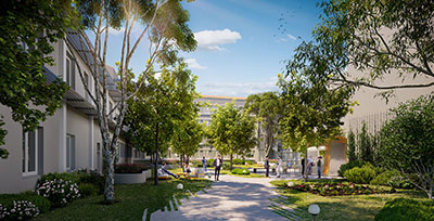 3D image of an outdoor relaxation area in a company