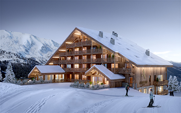 Exterior 3D architectural visualization of a chalet-hôtel in Megève 