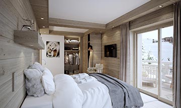 Photo 3D - Visualisation de chambre dans un chalet de luxe