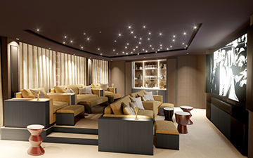 3D Perspective of a private luxury cinema in a villa