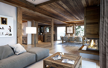 3D interior render of a luxury chalet apartment