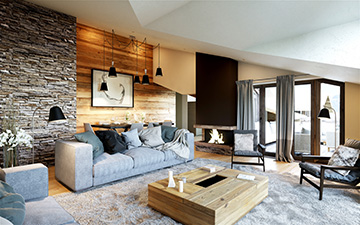 3D perspective of a luxury chalet interior