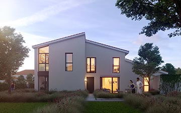 3D visualization of a new housing exterior at sunset - Real estate development