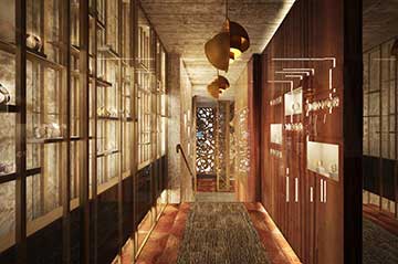 Creation of a 3D perspective of the interior of a luxurious watch store. 