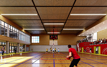 Salle de sport en 3D réalisée par Valentinstudio pour un concours de visualisation architecturale