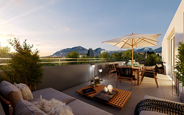 Création d'une image de terrasse en 3D pour la promotion immobilière du bien
