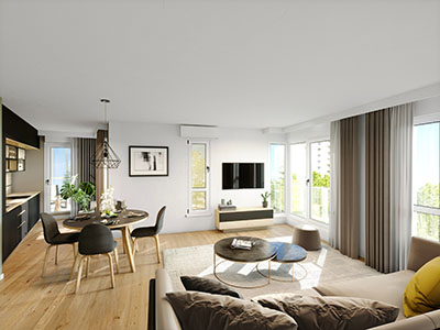 Perspective 3D d'un appartement moderne