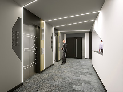 Image 3D d'ascenseurs dans une entreprise