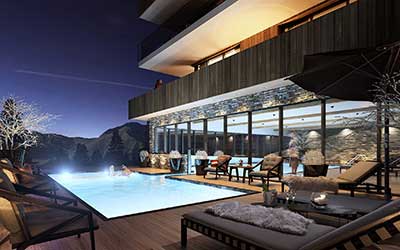 3D Perspective of a luxurious swimming pool created by a 3D marketing agency.