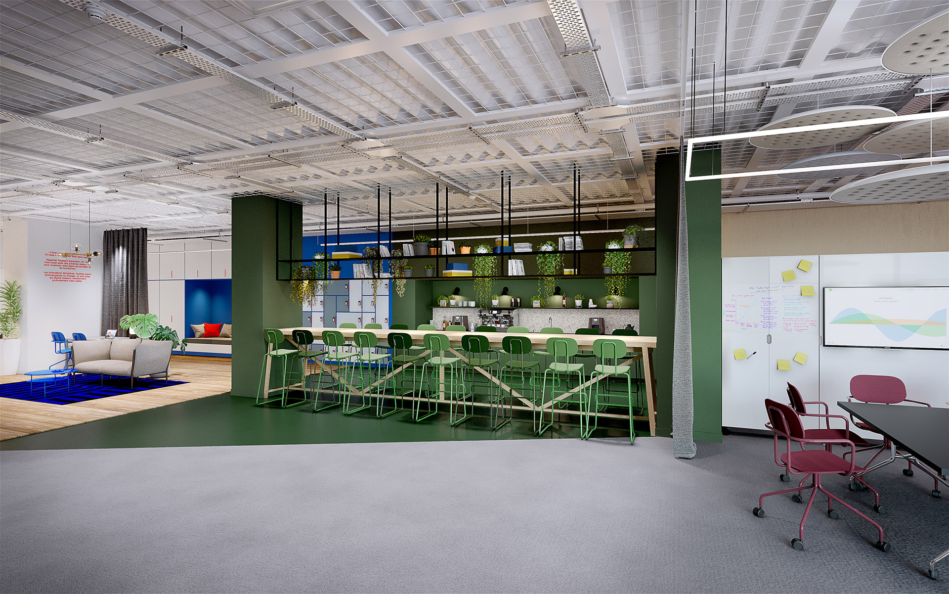 3D rendering of a bar to eat in offices