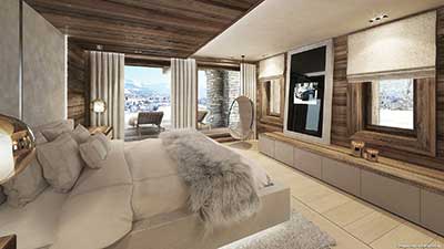 Creation of a 3D perspective of the room of a luxurious chalet. 