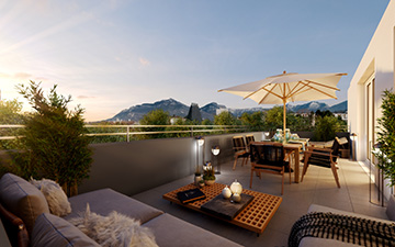 3D terrace visualization in a sunset mood for real estate development - Valentinstudio