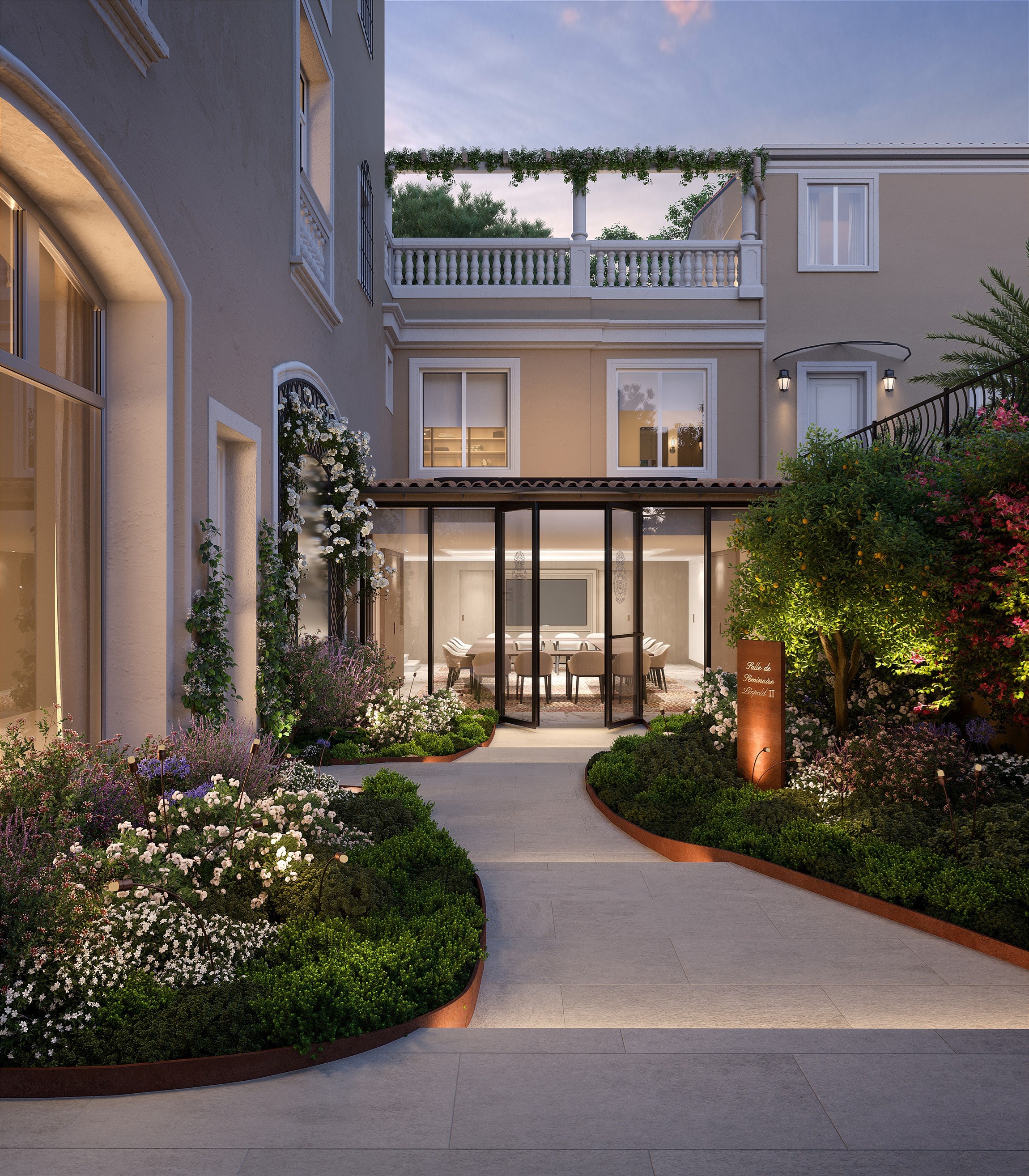 Perspective 3D des jardins d'un hôtel de luxe mythique de la Côte d'Azur