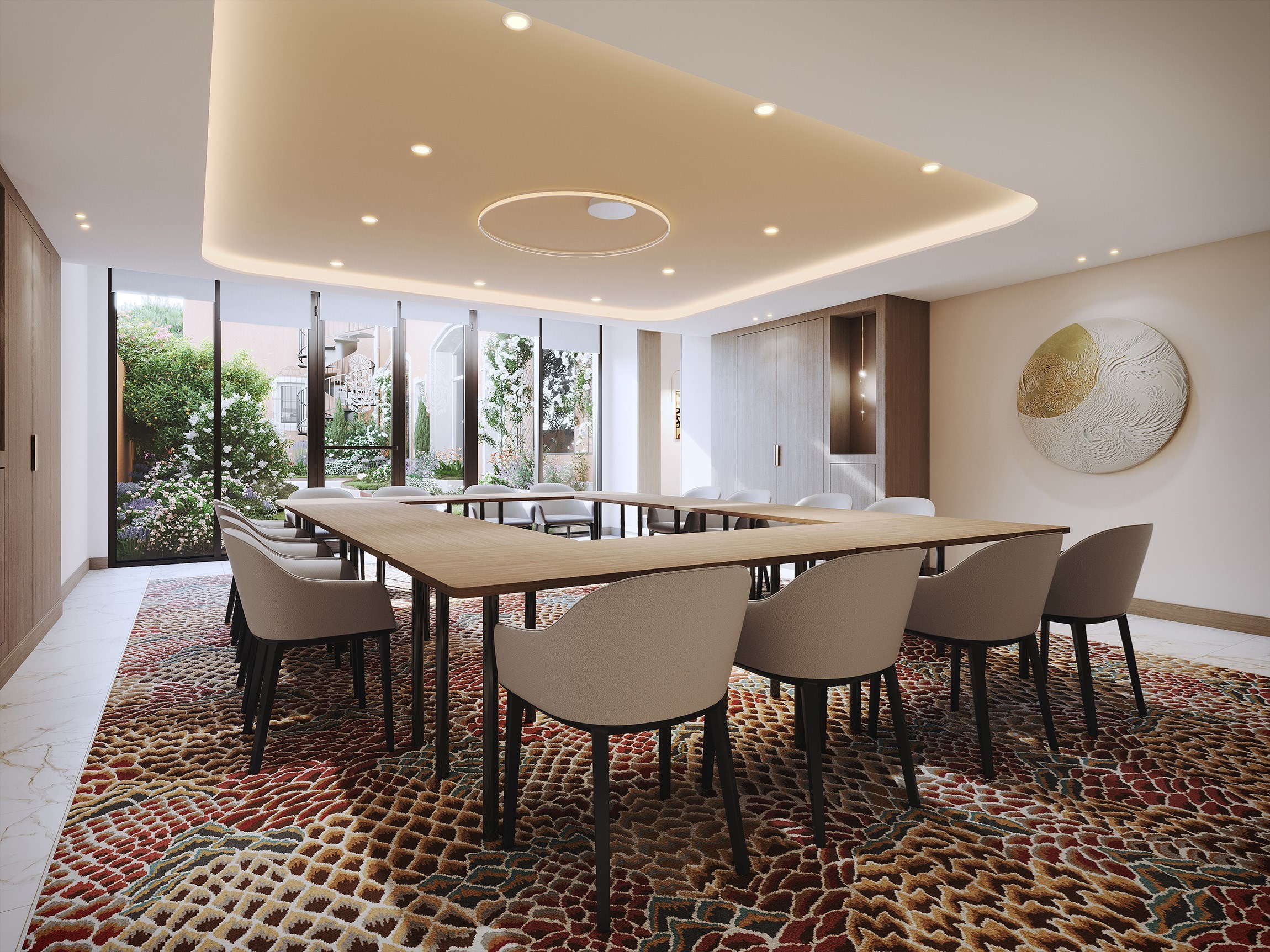 Perspective 3D de la salle de conférence d'un hôtel de luxe mythique de la Côte d'Azur