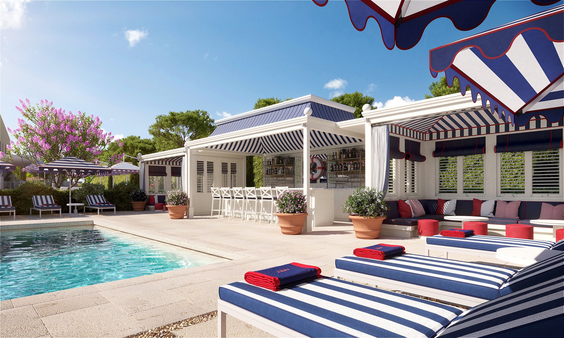 Rendu 3D du pool bar d'un hôtel de luxe à Saint-Tropez 