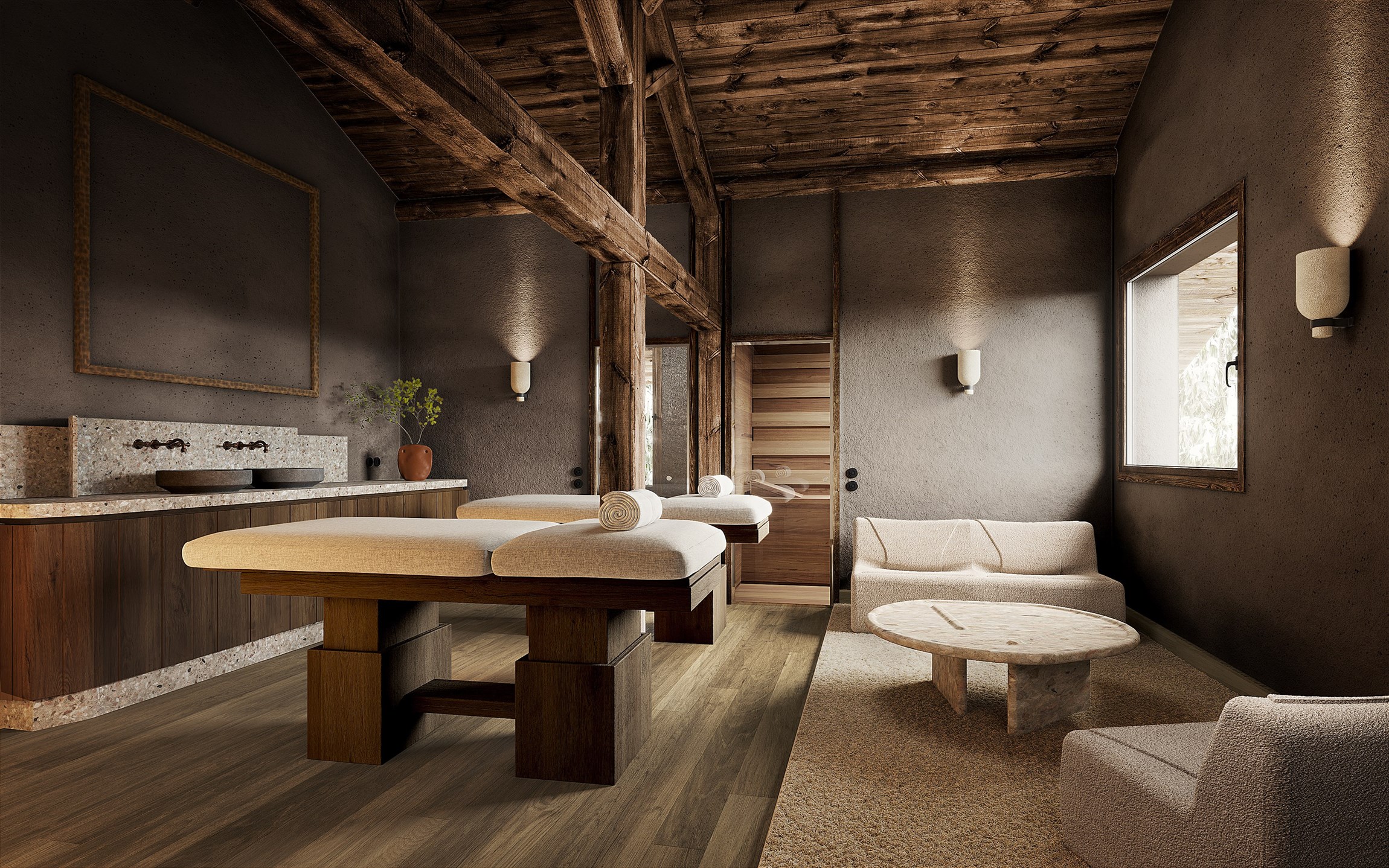 Rendu 3D photoréaliste du spa de la Ferme du Planellet au Mont d’Arbois