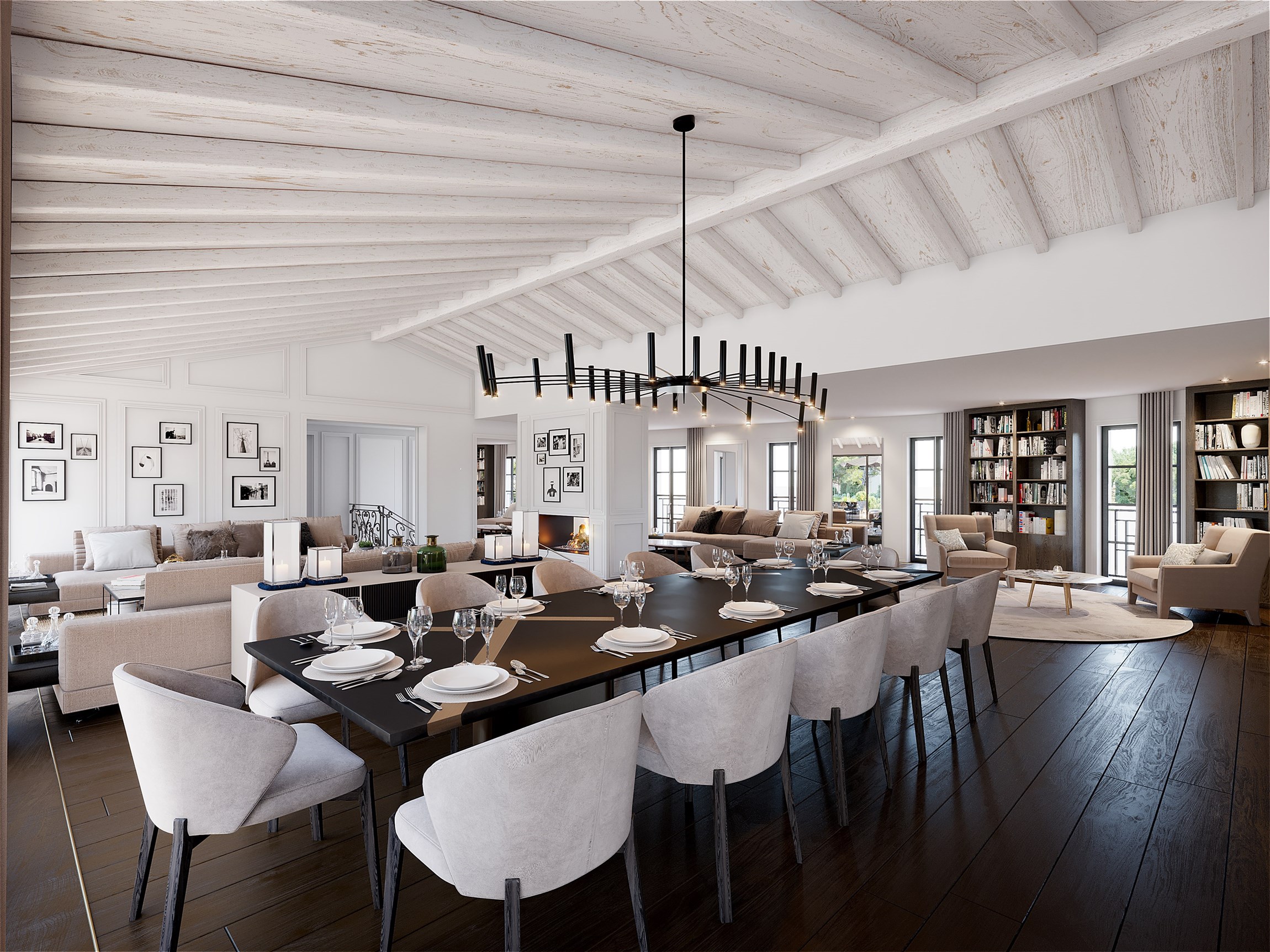Rendu 3d photorealiste de la salle à manger d'une villa d'exception sur l'Ile de Ré