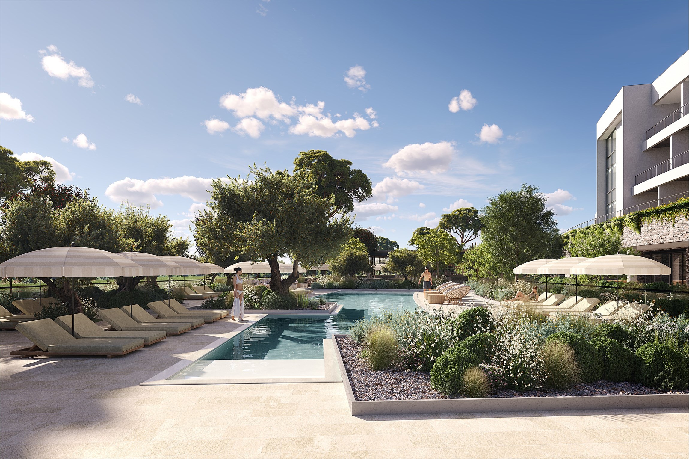Rendu 3D de la piscine de l'hôtel resort et golf de Massane, près de Montpellier