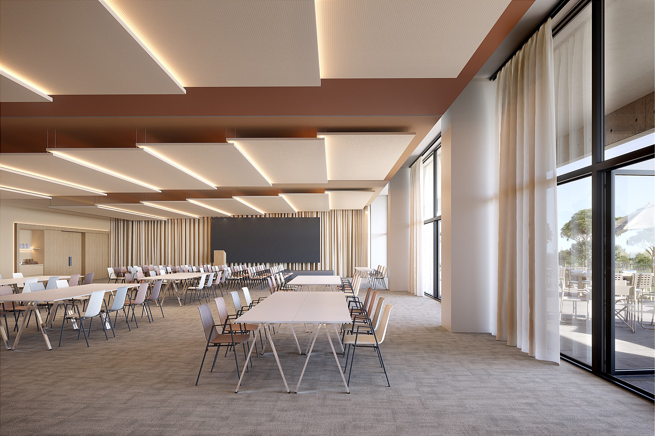Rendu 3D de la salle de séminaire de l'hôtel resort et golf de Massane, près de Montpellier