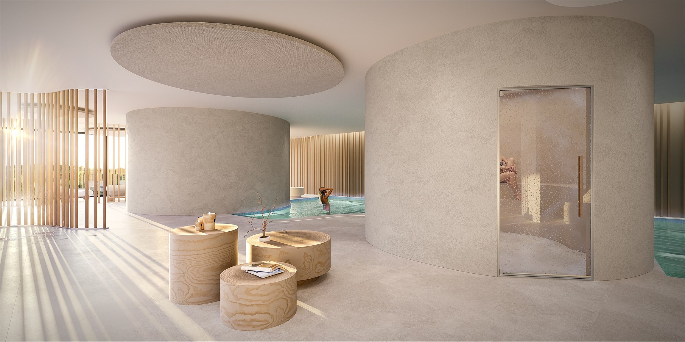 Rendu 3D de l'espace spa et bien-être de l'hôtel resort et golf de Massane, près de Montpellier