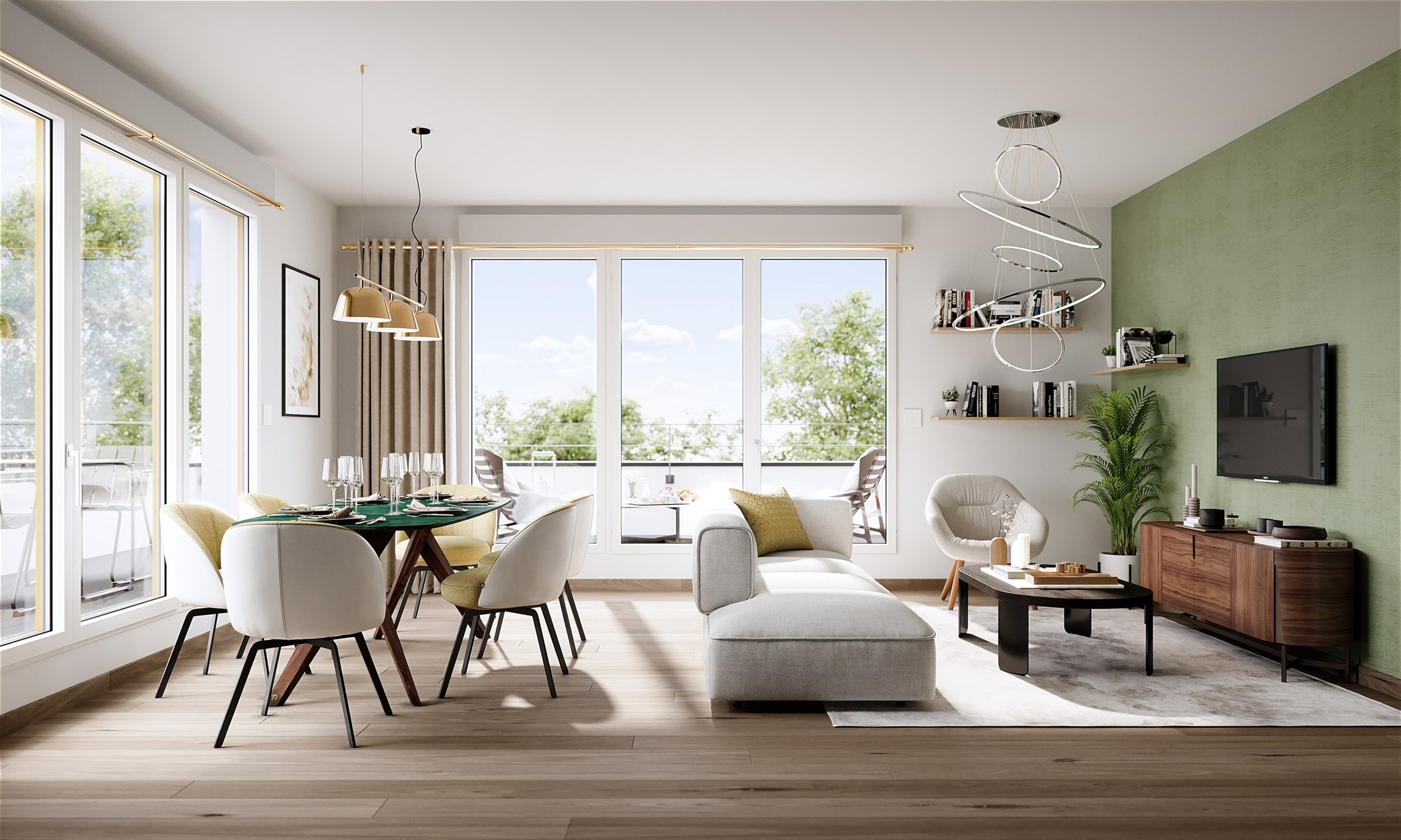 Perspective 3D intérieure d'un appartement de l'Espace Sainte-Venise, à ​Bois-Guillaume