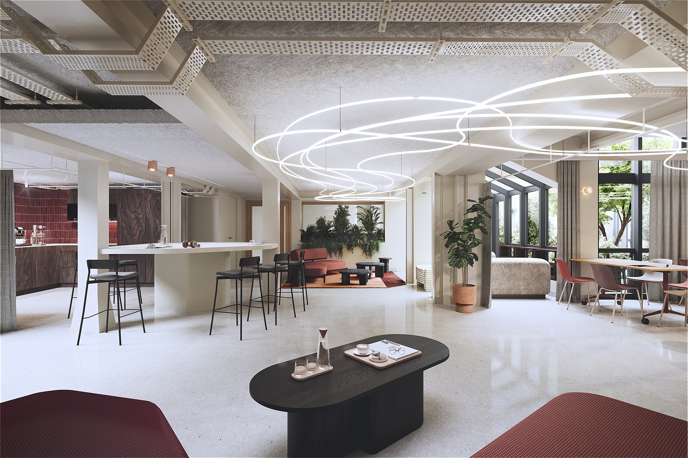 Perspective 3D de l'espace reception Joro House Pigalle à Paris